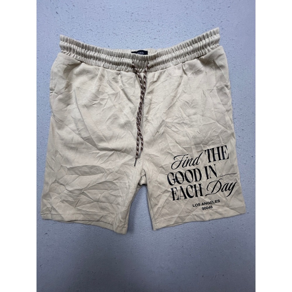Triumph Tragedy Sweat Shorts Jersey Tan Graphic Large Mens